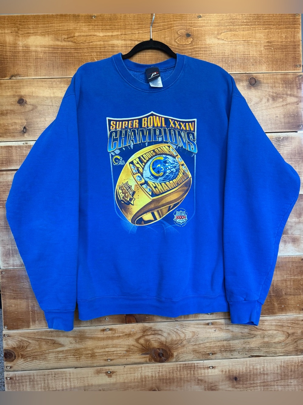 Vintage St Louis Rams 2000 Super Bowl XXXIV XL Sweatshirt Greatest Show On Turf